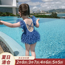 Little pudding childrens clothing 2021 new childrens one-piece swimsuit girl Summer gauze dress baby Foreign swimsuit Princess