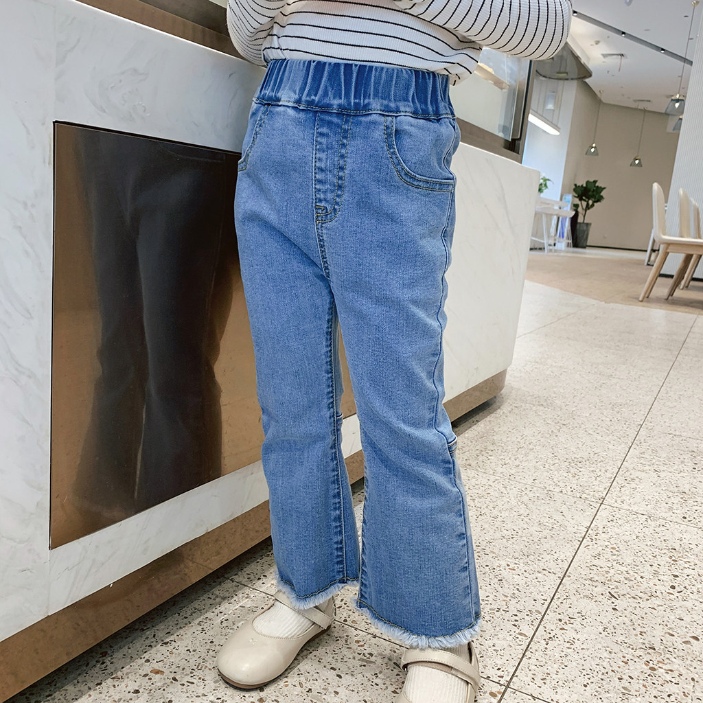 Q185 children's clothing 2021 new girls Han version jeans Children's foreign trumpeter pants spring dress with long pants