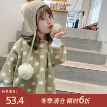 Childrens winter clothes 2020 new foreign style children autumn and winter wave dress girls plus velvet skirt baby warm tide