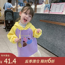 Small pudding childrens clothing 2021 new childrens spring style hooded sweater girl long print long sleeve top
