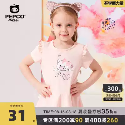 Pig Banner Children's clothing girls round neck short-sleeved T-shirt 2021 spring and summer new little girl cartoon sweater