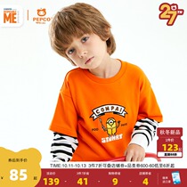 (Little Yellow Man IP) Little Pig Banner Childrens Wear Boys Long Sleeve T-shirt Autumn Baby Cartoon Striped Top Tide