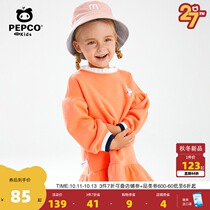 Little Pig Banna Childrens Wear Girls Long Sleeve Dress 2021 Autumn New Baby Ruffles Children Solid Color