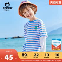 (Double 11 pre-sale) Piggy Banner Childrens Wear Boys Long Sleeve T-shirt 21 Autumn Dress Childrens Fake Two Coats