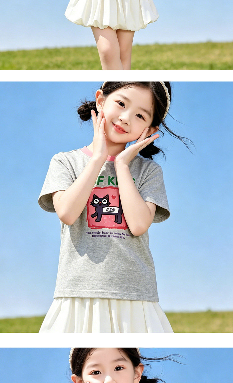 小猪班纳女大童短袖T恤2026夏新款纯棉半袖儿童洋气夏装女孩上衣W — 15