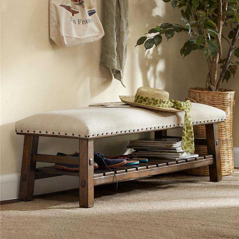 American solid wood changing shoes stool domestic door Shoe cabinet wearing shoes stool Nordic modern entrance door stool sofa stool containing shoe rack