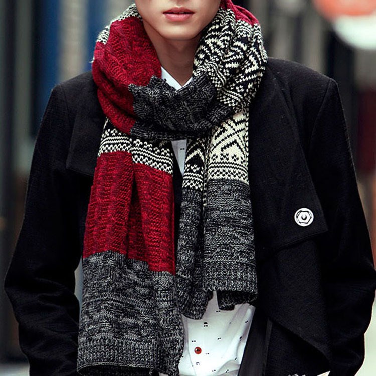 men knitted scarf warm scarves man long multi-color shawl