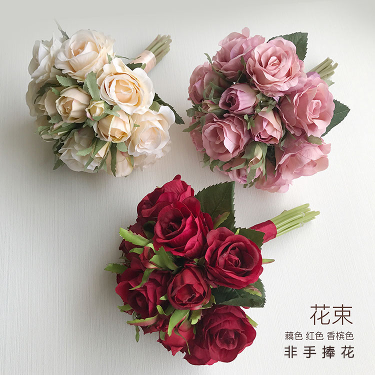 Simulation bouquet Wedding bride bridesmaid little angel flower girl Hand bouquet production Flower decoration Red Roses