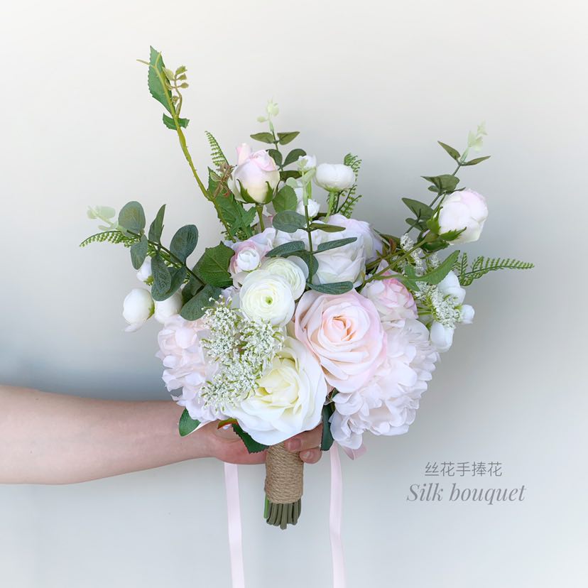 White silk flower silk cloth simulation flower Bride wedding wedding hand bouquet Flower ball Forest pastoral bouquet fake flower
