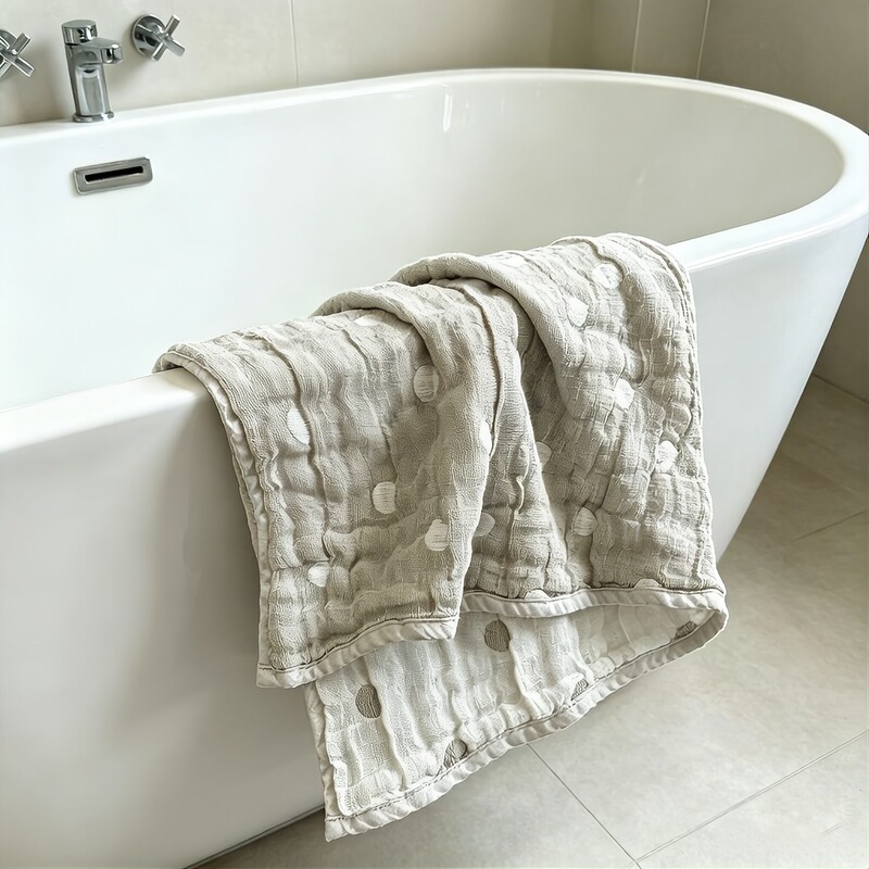 【曜】Pure Hemp Rain Dew Gauze Linen Edged Bath Towel Polka Dot Gauze Linen Breathable Absorbent Towel Face Towel