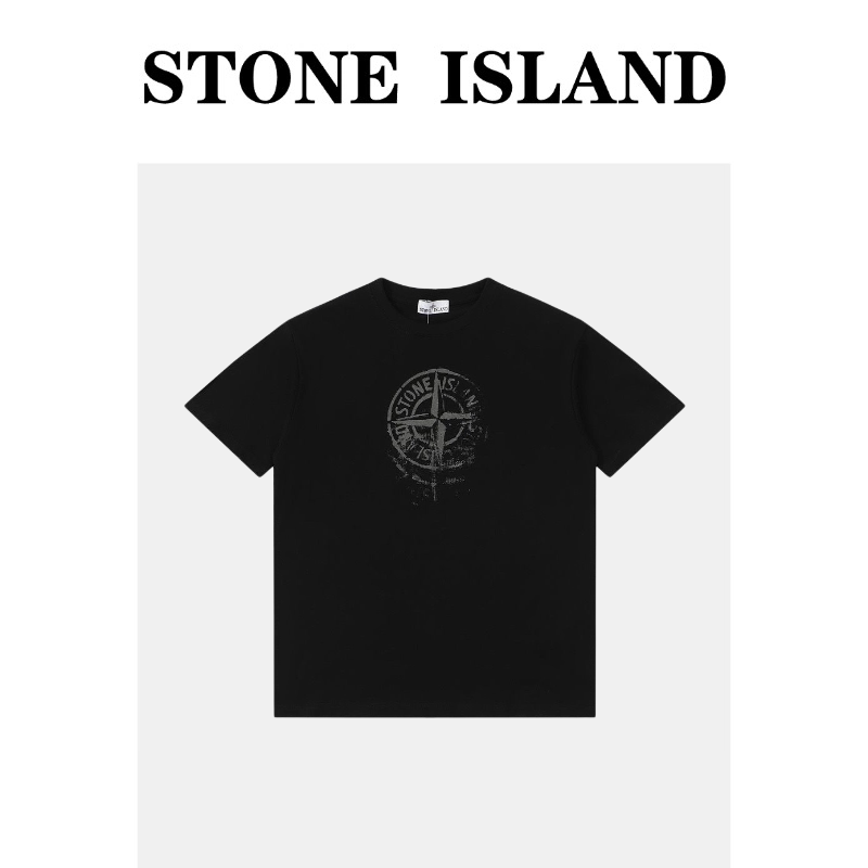 [in Stock in China] Stone Island Summer Pure Cotton Short-Sleeved Loose Round-Neck Printed T-Shirt