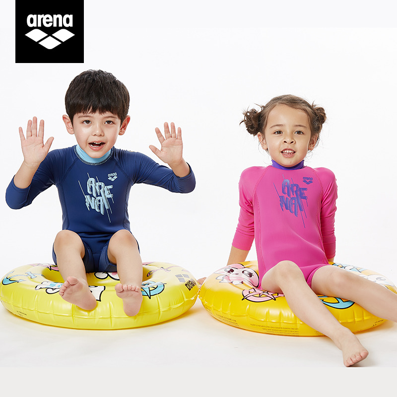 arena Arena Kids One-Piece Long Sleeves Angled Swimsuit Print Boys and Girls Sun Protection Comfort KSS0306UK