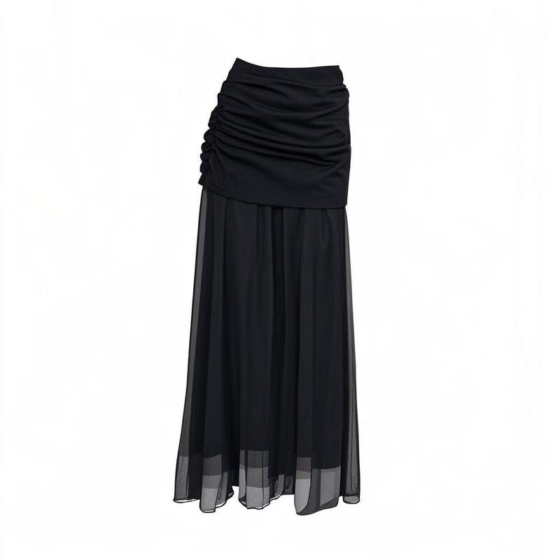 Summer's New Style, High-Waisted, Pleated, Mesh Fishtail Long Skirt, Elegant and Slimming, Super Fairy-Like, Black Mid-Length Style Summer's New Style, High-Waisted, Pleated, Mesh Fishtail Long Skirt, Elegant and Slimming, Super Fairy-Like, Black Mid-Length Style