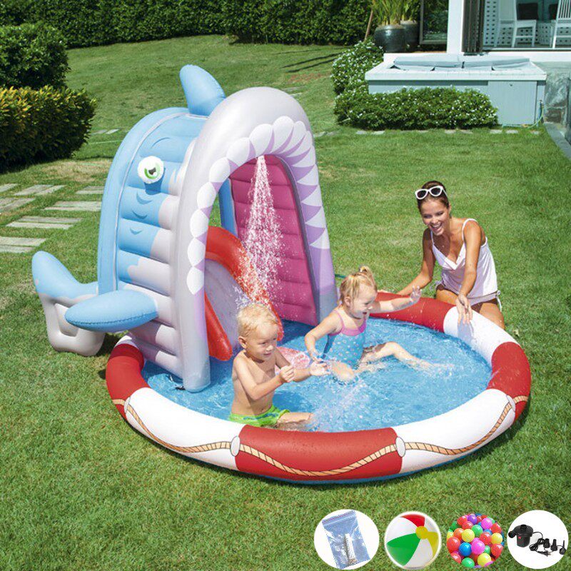 Exported abroad big shark fountain garden family party children swimming pool baby inflatable slide castle