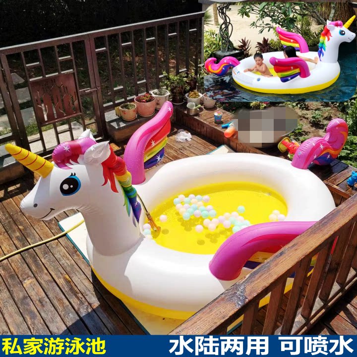 intex thickened amphibious inflatable Pegasus water jet pool children's parent-child unicorn crawling toy ball pool