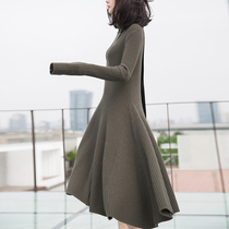 A Bow ) Autumn and winter scissor mouth asymmetrical large swing sweater dress