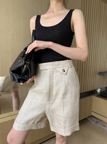 A Bow ) R imported Ramie linen blend herringbone texture arch needle craft light sunscreen trousers