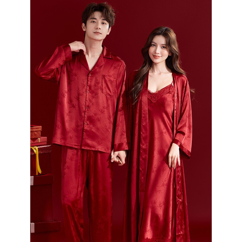 Victoria Mulberry Silk Dressing Gown Couple Wedding Red Pajamas Newlywed Set 2026 New Wedding Set