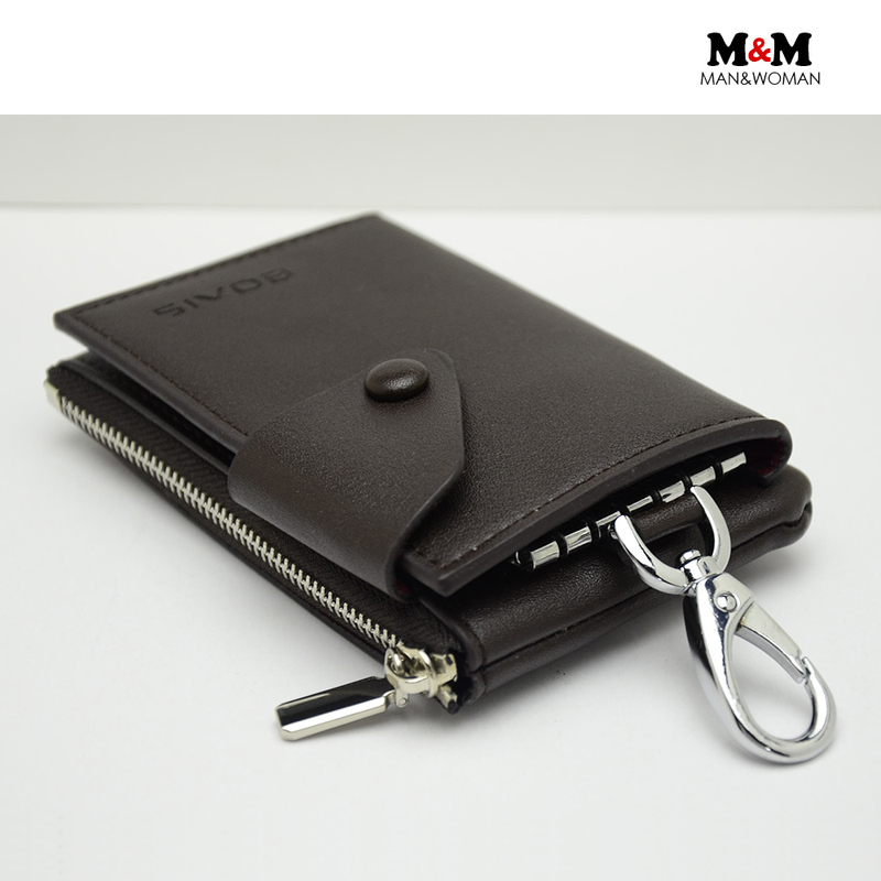 Bovis Premium Buckle Simple Casual Unisex Car Leather Key Case Can Hold Cards and Coins