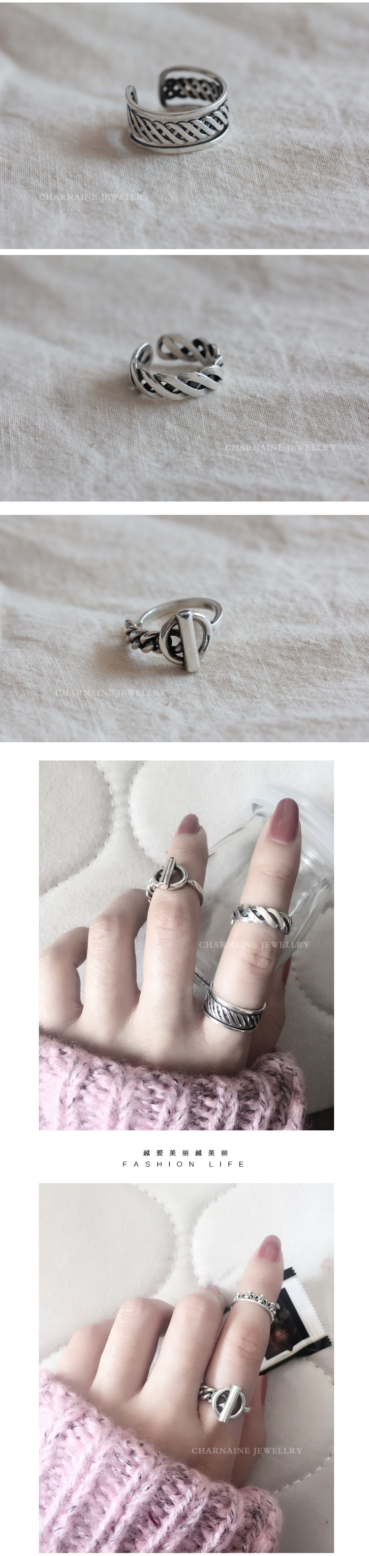 S925 sterling bạc nhẫn nữ ngày Hàn Quốc vỏ bạc mã não retro khai mạc sinh nhật đơn giản thủy triều người chỉ số nhẫn nhẫn cưới vàng trắng