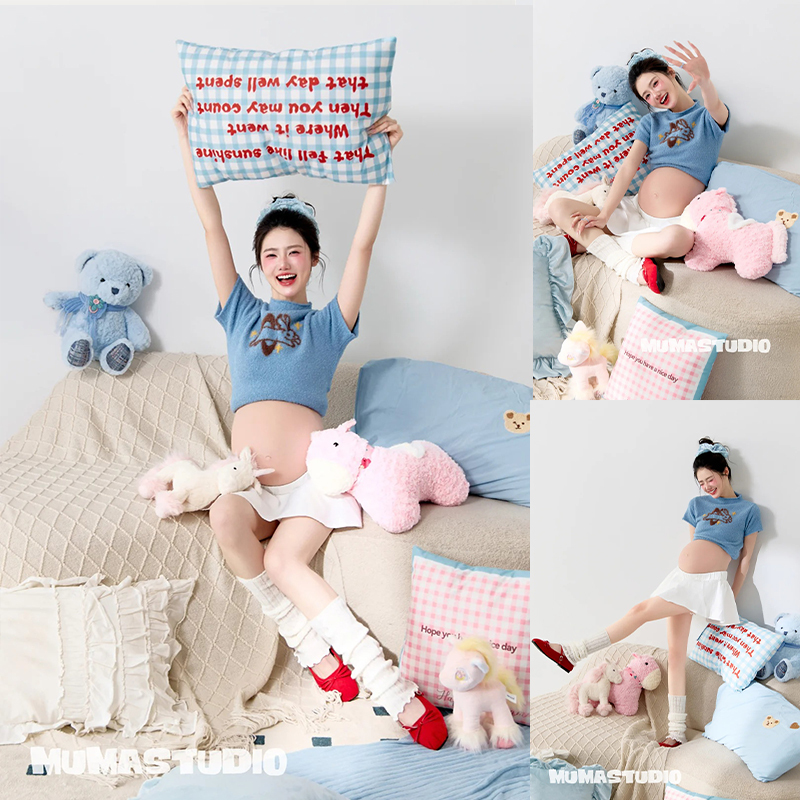 Pregnant Couple Photography Clothing, Denim-Themed Maternity Photo Suit, Pregnant Mother Photo Studio Couple Photo Shoot Clothing