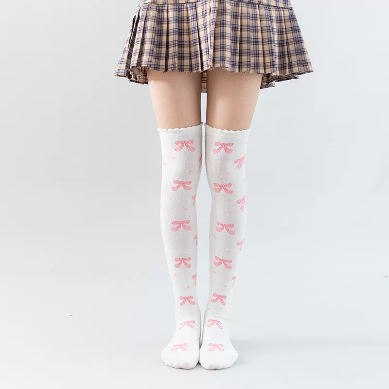 Японские фуксия knee socks с бантом, стиль лолита, косплей