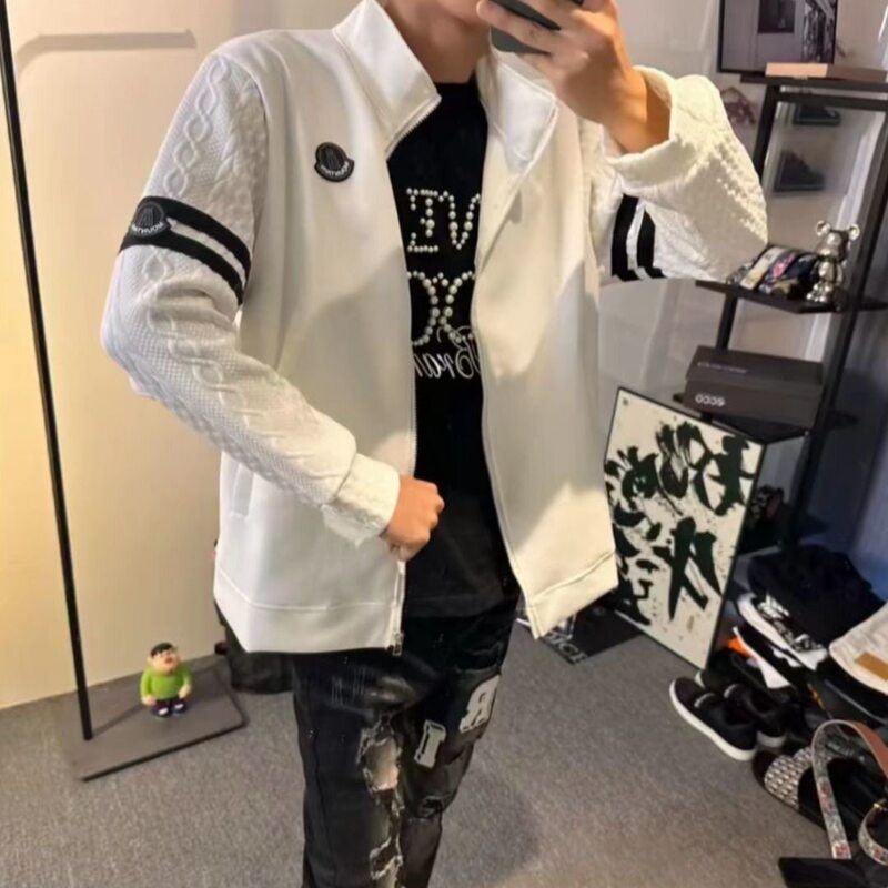 Autumn and Winter New Light Luxury Trendy Brand Casual Cardigan Men's Zipper Long-Sleeve Jacket Embroidered Badge Couple Jacket