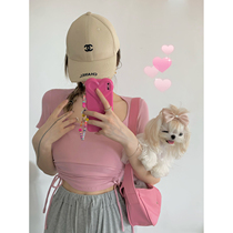 NSS COLLECTION Pure Desire Tiancai Showing chest and digging shoulders niche top design drawstring short t-shirt womens summer