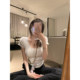 NSSCOLLECTION pure desire to move lace sling / bow top round neck white short-sleeved t-shirt female