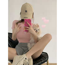 NSS COLLECTION Chest showing girl high elastic soft waxy round neck slim top simple short-sleeved t-shirt for women summer