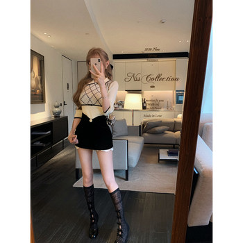 Nsscollection ກວດເບິ່ງ culottes velvet ເທິງ