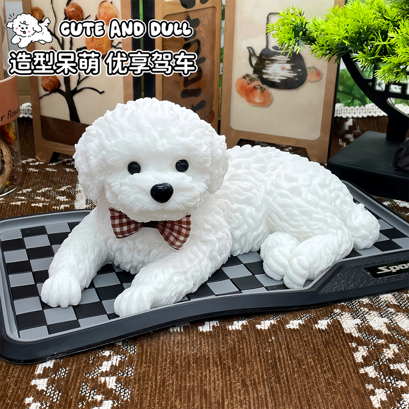 Creative Silicone Teddy Dog Car Decoration for Dashboard, Luxury Interior Accessory with Moving Head and Cushion