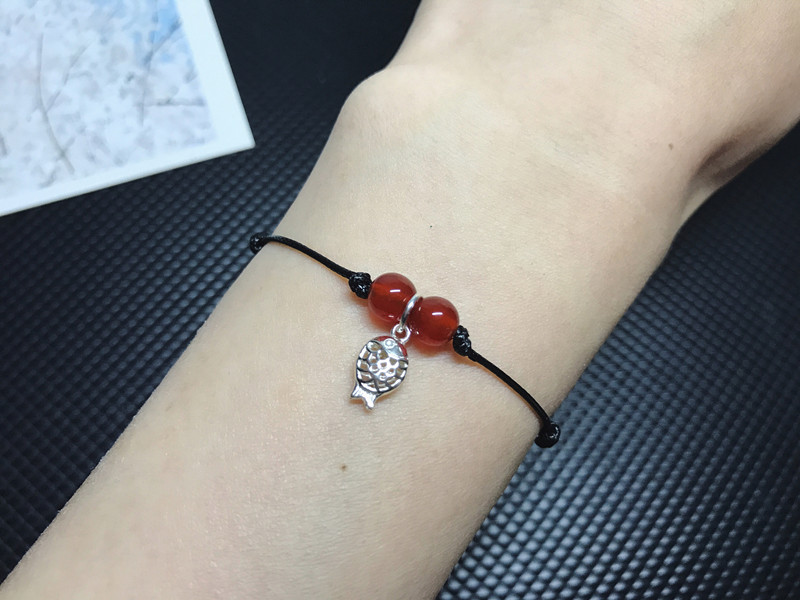 Cá nhỏ dễ thương Q dễ thương sterling bạc cá nhỏ mã não đỏ điều chỉnh vòng tay vòng chân bạn gái quà tặng bạn gái - Vòng chân lắc chân nữ đẹp