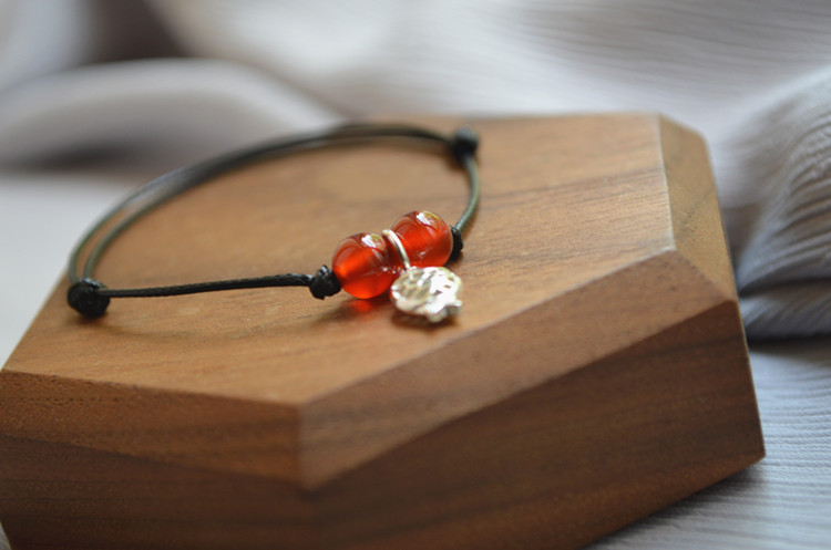 Cá nhỏ dễ thương Q dễ thương sterling bạc cá nhỏ mã não đỏ điều chỉnh vòng tay vòng chân bạn gái quà tặng bạn gái - Vòng chân lắc chân nữ đẹp
