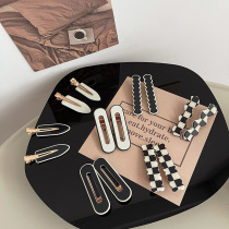 Black and white chessboard Gins Teenage Girl Retro Acrylic Liu Hoi Hair Clip hair side Duckbill Side Clip Hair Accessories