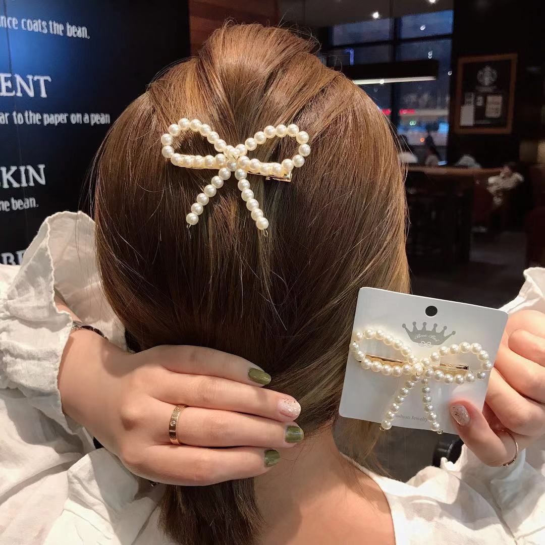 South Korea Nets Red Butterfly Knot accessories Teenage Girl Head Accessories Pearl Hair Clip Women's Side Clips Travel Hairclip Women 2020 Chains