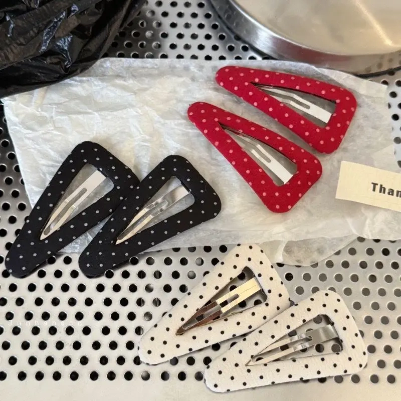 Korean Ins~ New Style Black and White Red Polka Dot Triangle Sweet and Cute Bb Clip Bangs Clip Side Clip Hair Accessory