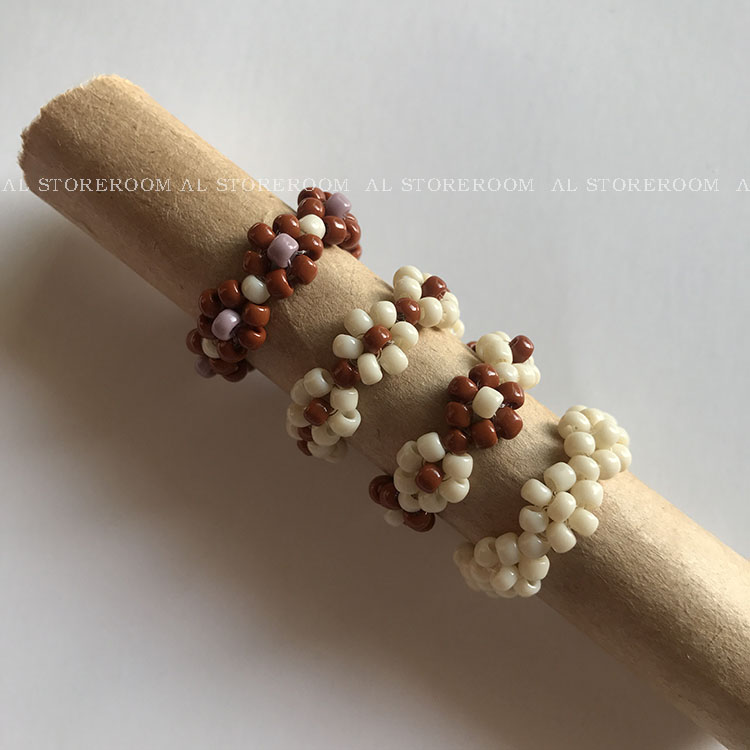 AL Homemade Handmade Small Crowdsourced Flowers Ring Korea Ins favourites Identical Brown Weave 100 lap ylyl ring-Taobao