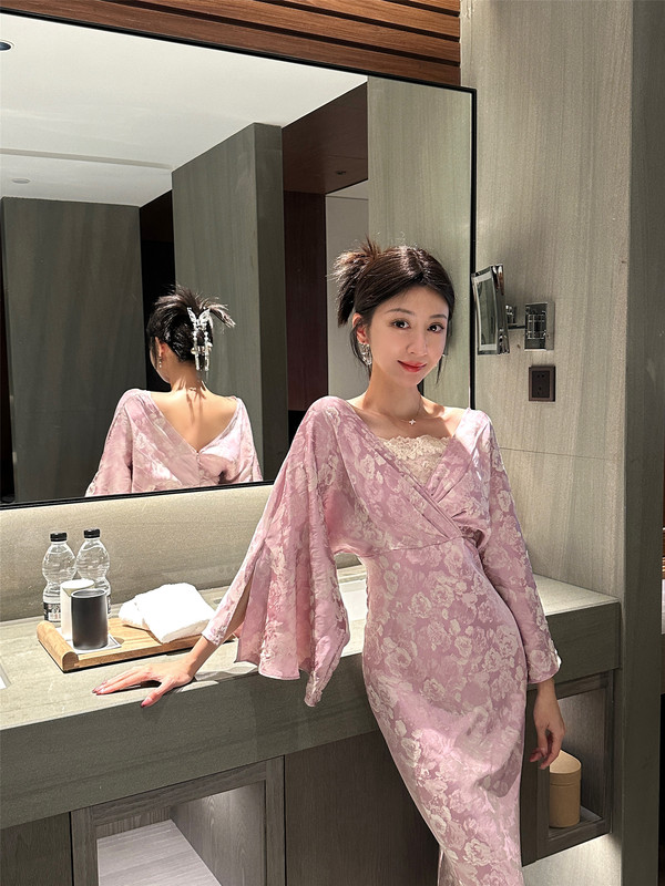Haute Couture [Dolota Rose] Oil Painting Jacquard Satin French Lace High-Waisted Asymmetrical Cut Mermaid Dress Long Dress