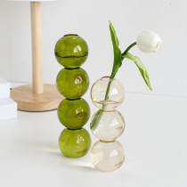 Vase glass transparent flower arrangement water-raised small green radish hydroponic plant mini ins wind beaded shape dried flower decoration