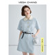 VEGACHANG doll collar dress for women 2024 summer new style French niche waist small A-line skirt