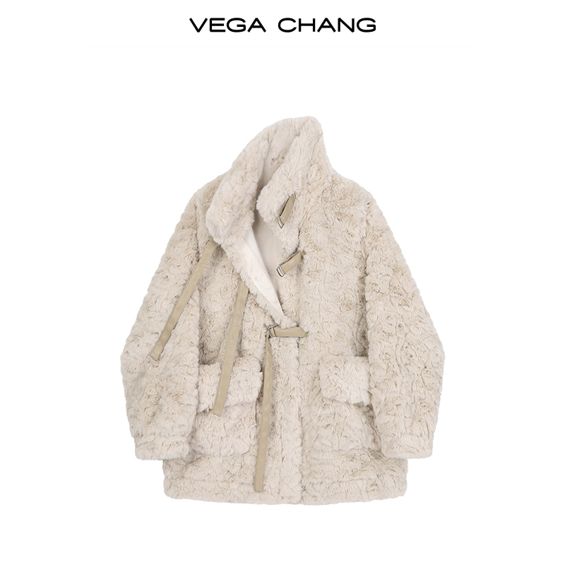 VEGA CHANG Imitation Rex Rabbit Suede Jacket Woman Autumn Winter Korean Version Fur One-piece Temperament Plush Coat