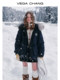 VEGA CHANG Anxin Velvet Workwear Parka Down Jacket Mujer Pelo De Mapache Chaqueta De Tela De Tres Pruebas