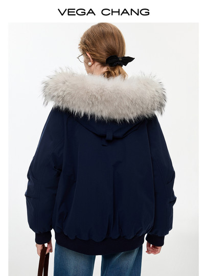 VEGA CHANG removable raccoon fur collar down jacket women's winter warm jacket