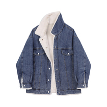 VEGA CHANG imitation rabbit velvet denim jacket female 2021 Winter new fashion harbor style plush denim top