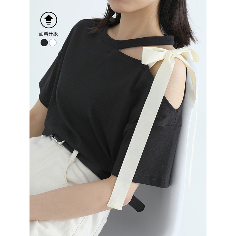 VEGA CHANG short sleeve T-shirt female summer 2021 New Korean version versatile niche design bow strapless shirt