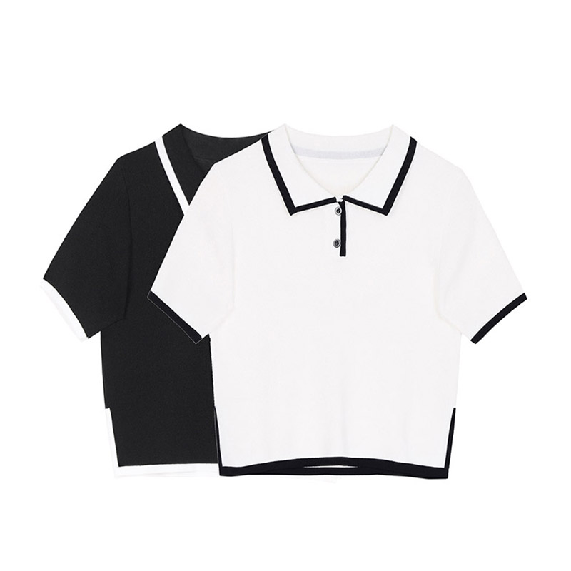 VEGA CHANG white T-shirt women's short sleeve 2021 summer polo collar hipster slim slim knit top