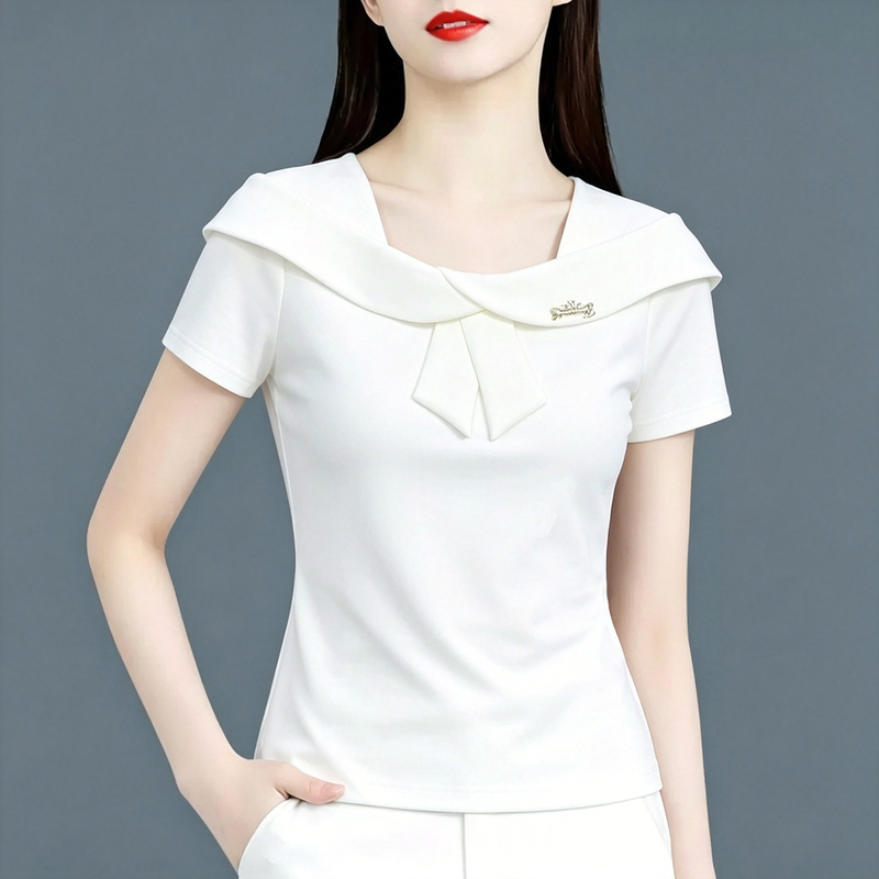 White Square-Neck Casual Simple Fashion Top 2026 Summer New Slimming Belly-Covering T-Shirt