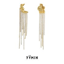 YVMIN YUME x XUZHI DISAPPEARING MUSE ASYMMETRICAL CRESCENT GOLD SAND LONG TASSEL DROP EARRINGS