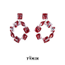 YVMIN xSHUSHU TONG Bloodthirsty Girl Blood Love Drops Blood Square gem earrings ear clip